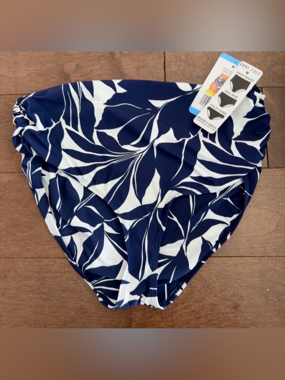 Anne Cole Convertible High Waist Navy & White Floral Swim Brief